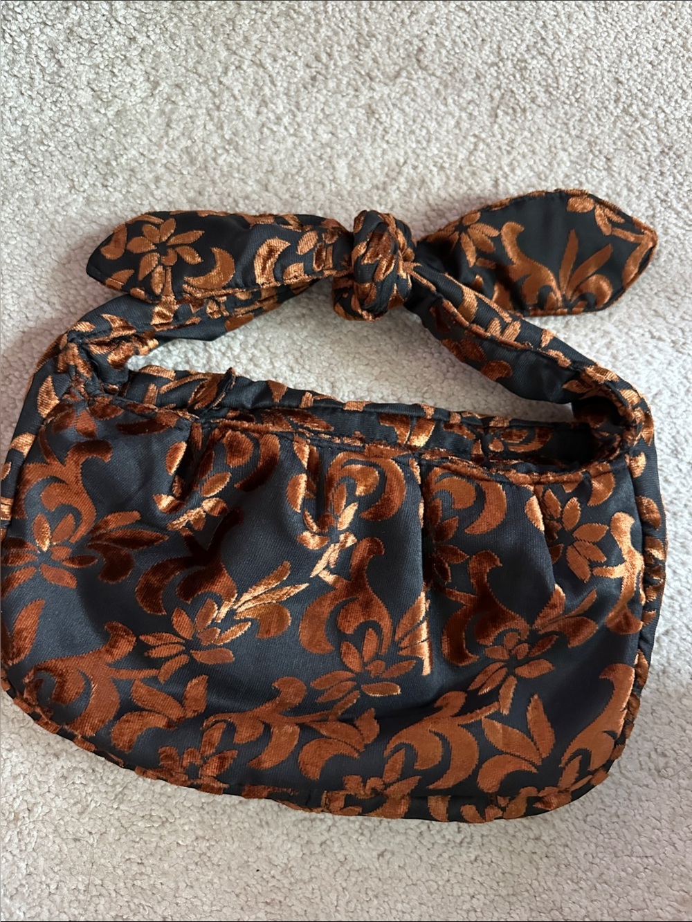 Anthropologie Estella Embroidered Floral Velvet Knot-Handle Clutch